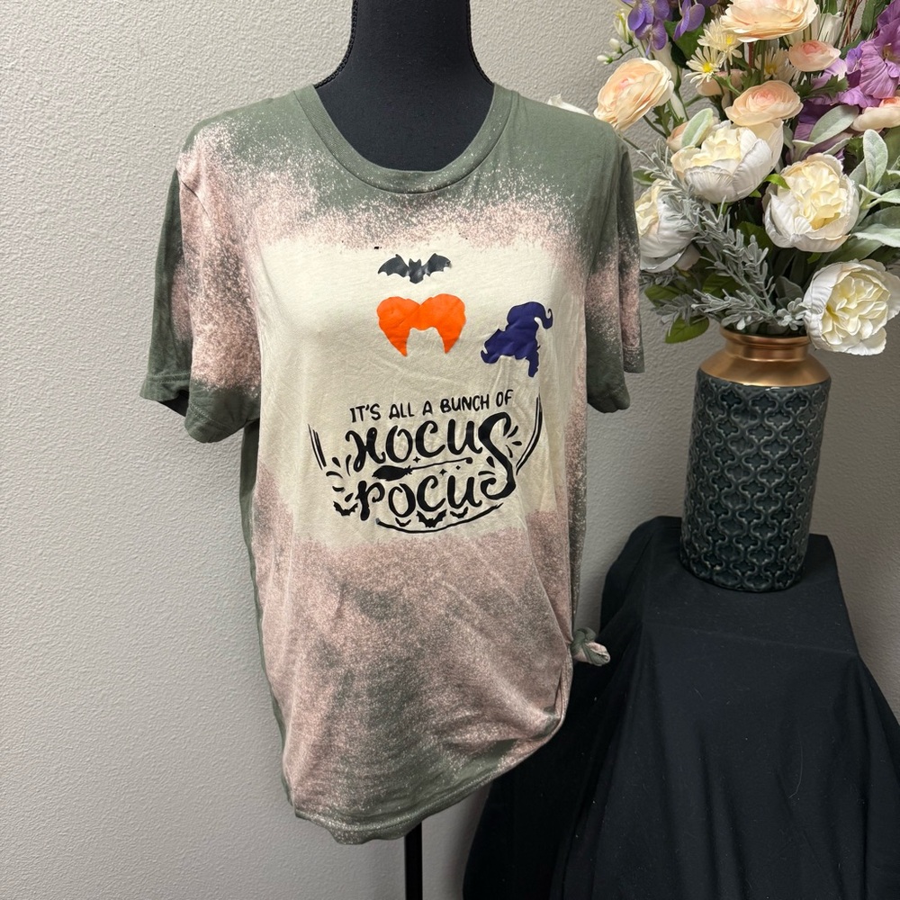 Bella+Canvas Hocus Pocus Halloween Bleached Tee Olive Green L